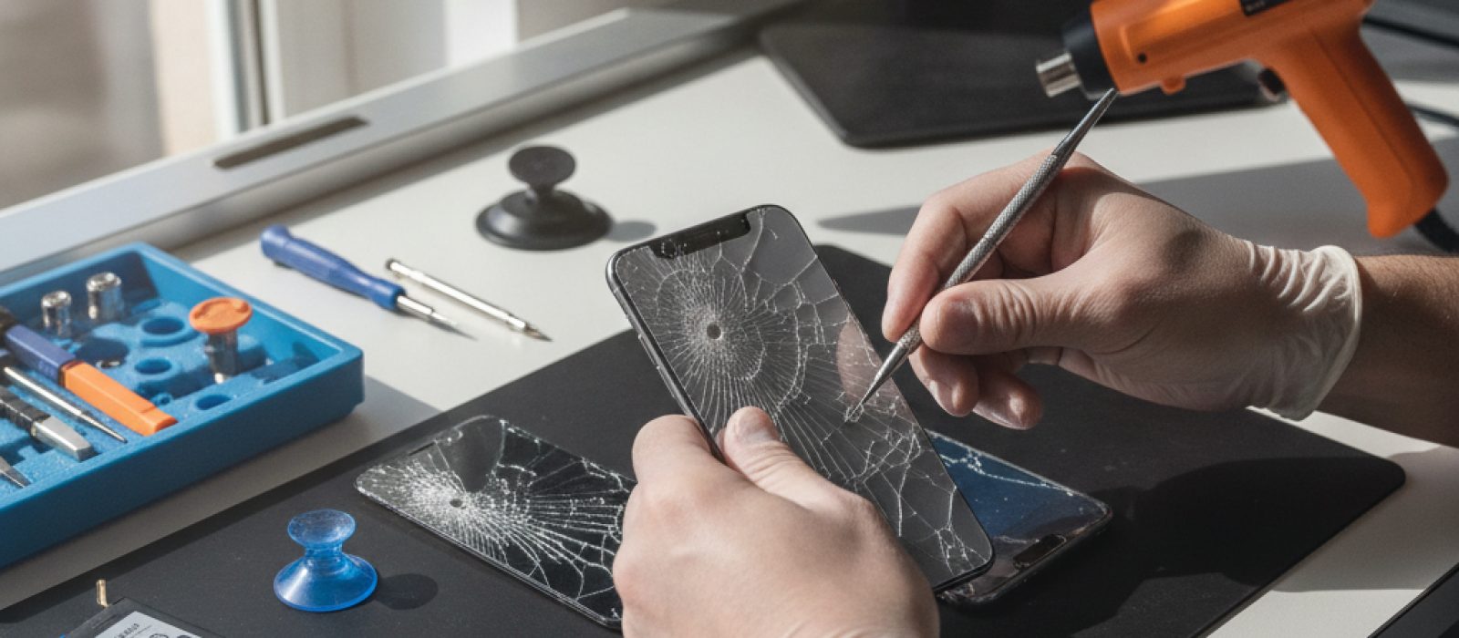 Kırık arka camlı bir iPhone'un yakın çekim görüntüsü, tamir ihtiyacını vurguluyor